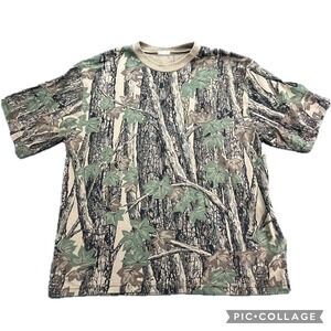 Vintage Realtree Camo T-Shirt‎ Mens Bark Tree Leaf Pattern Hunting Outdoors